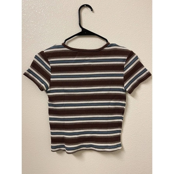 FIVESTAR GENERAL CO. Stripe Button Knit Womens Top - Size Large 2000s Baby Tee - Picture 4 of 5